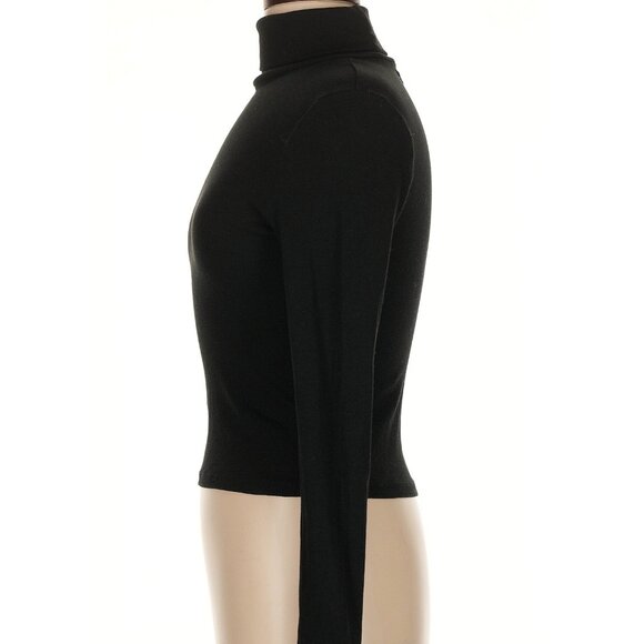 Madewell Turtleneck Top Tee Ribbed Long Sleeve High Neck Black Cotton Stretch - Picture 3 of 7